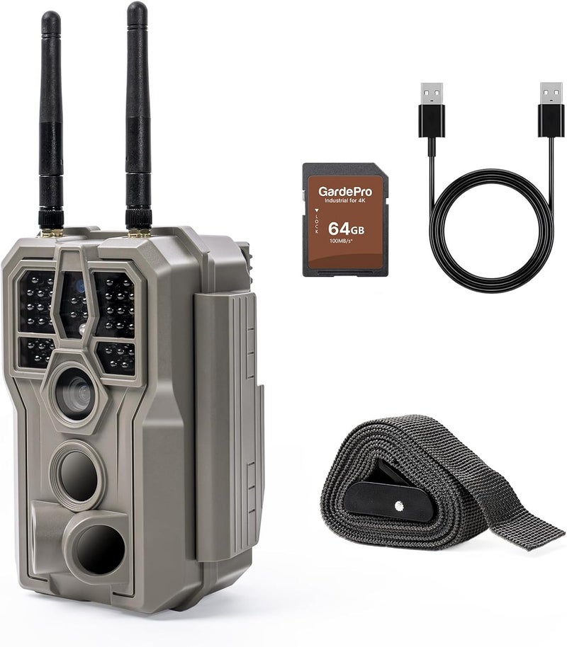 GardePro E8 2.0 WiFi Trail Camera (Non-Cellular), 4K Video & 64MP Photo, 64GB SD Card Included, Dual Antennas, 165ft Long-Range, Live View, No-Glow Night Vision, Motion Detection - Image 1